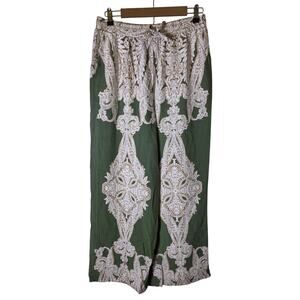 CECE Green Tile Printed Loose Wide Leg Casual Comfortable Pants SZ M